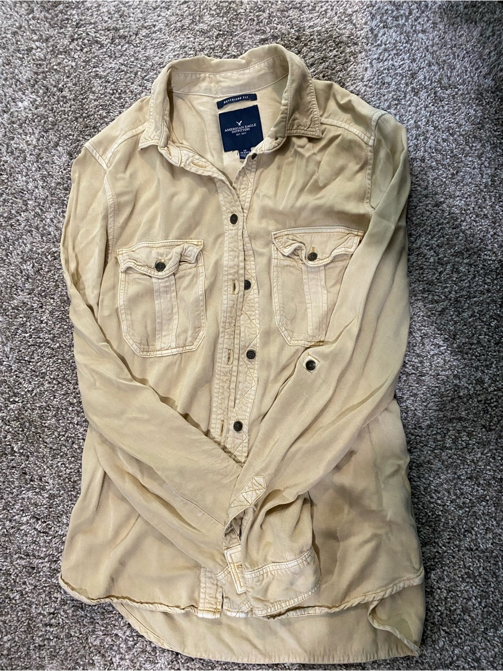 American Eagle Outfitters Yellow Boyfriend Fit Shirt